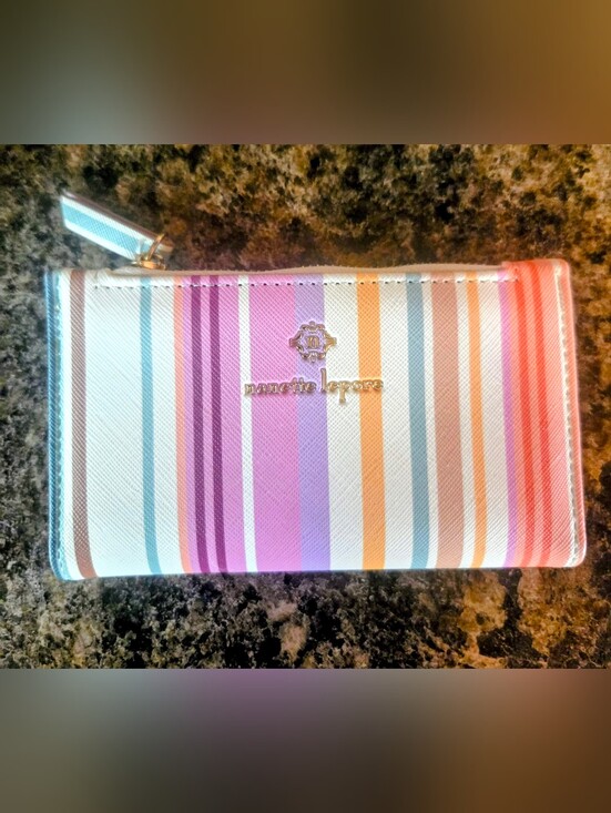 Nanette Lepore Handbags - Nanette Lepore Multicolor Stripe Zip Wallet in Pink, Purple, Orange, Blue, Cream